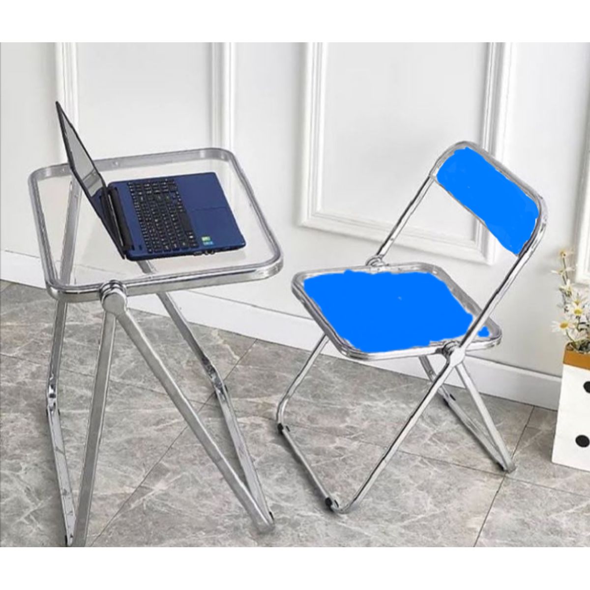 ARTIHOGAR - Juego De Mesa Y Silla Plegable Set Escritorio Acrilico Azul