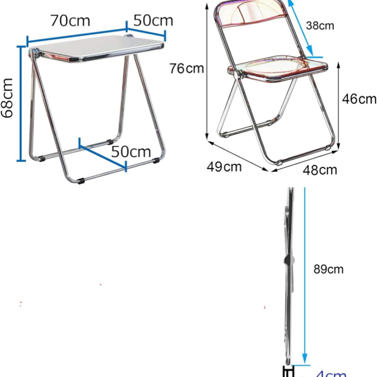 ARTIHOGAR - Juego De Mesa Y Silla Plegable Set Escritorio Acrilico Azul