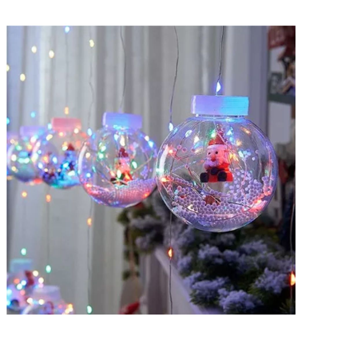 GENERICO - Cortina Esfera Luces Led Solar Navidad Viejo Pascuero Arbol