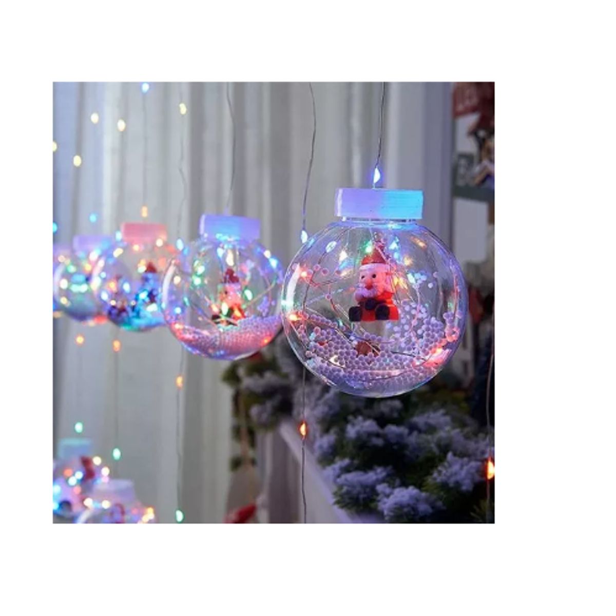 GENERICO - Cortina Esfera Luces Led Solar Navidad Viejo Pascuero Arbol