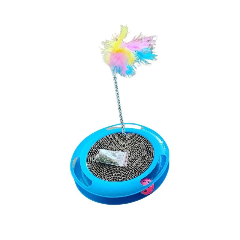 GENERICO - Juguete Gato Rascador Varilla Plumas + Catnip Color Azul