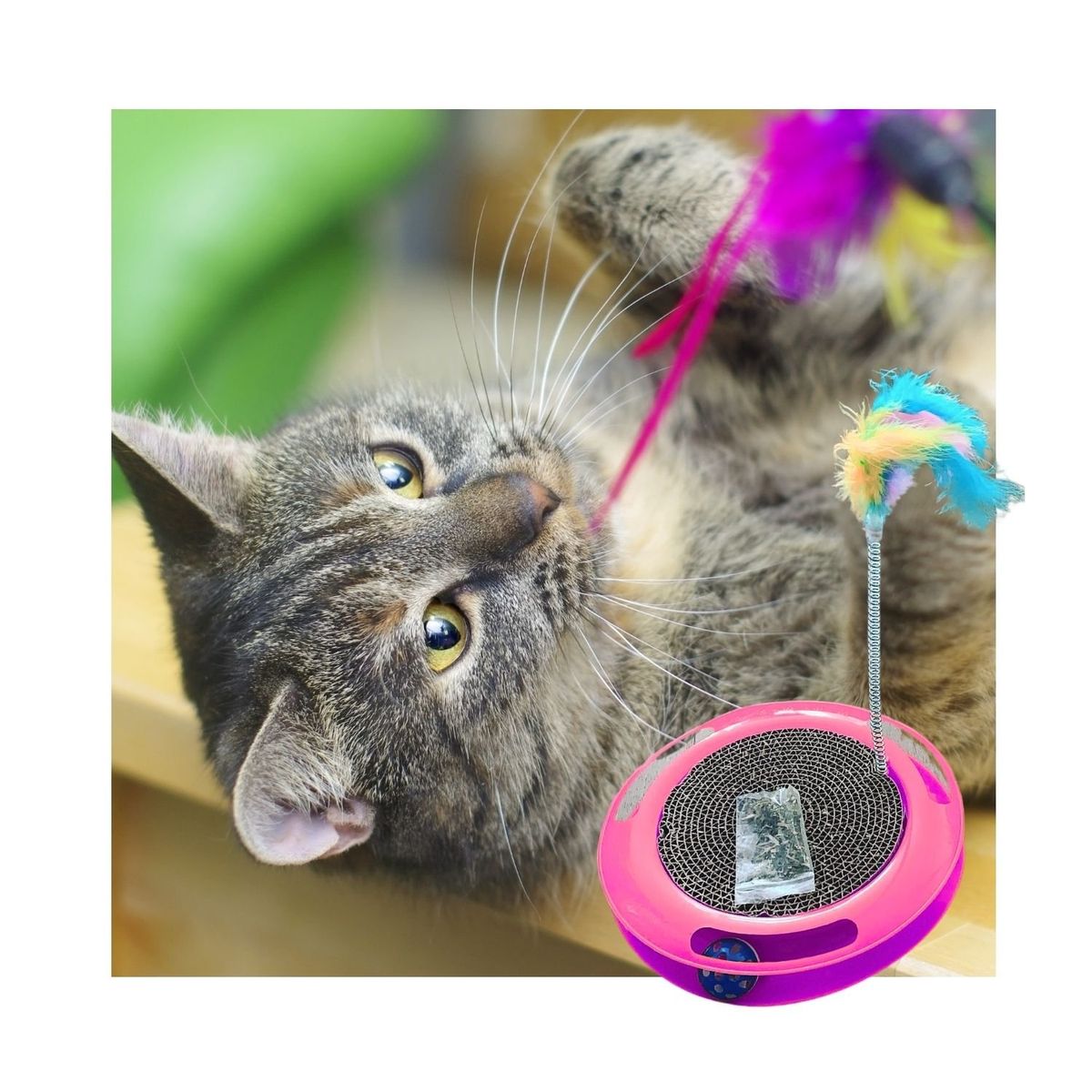 GENERICO - Juguete Gato Rascador Varilla Plumas + Catnip Color Rosa