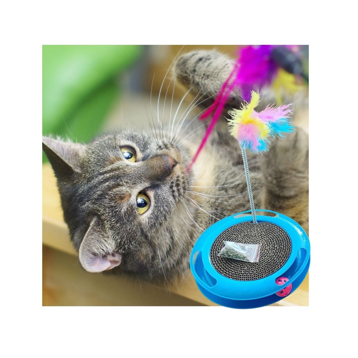 GENERICO - Juguete Gato Rascador Varilla Plumas + Catnip Azul