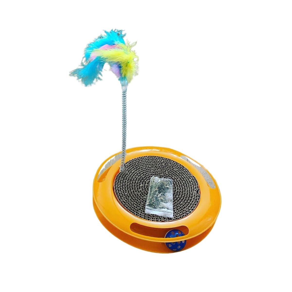 GENERICO - Juguete Gato Rascador Varilla Plumas + Catnip Naranjo