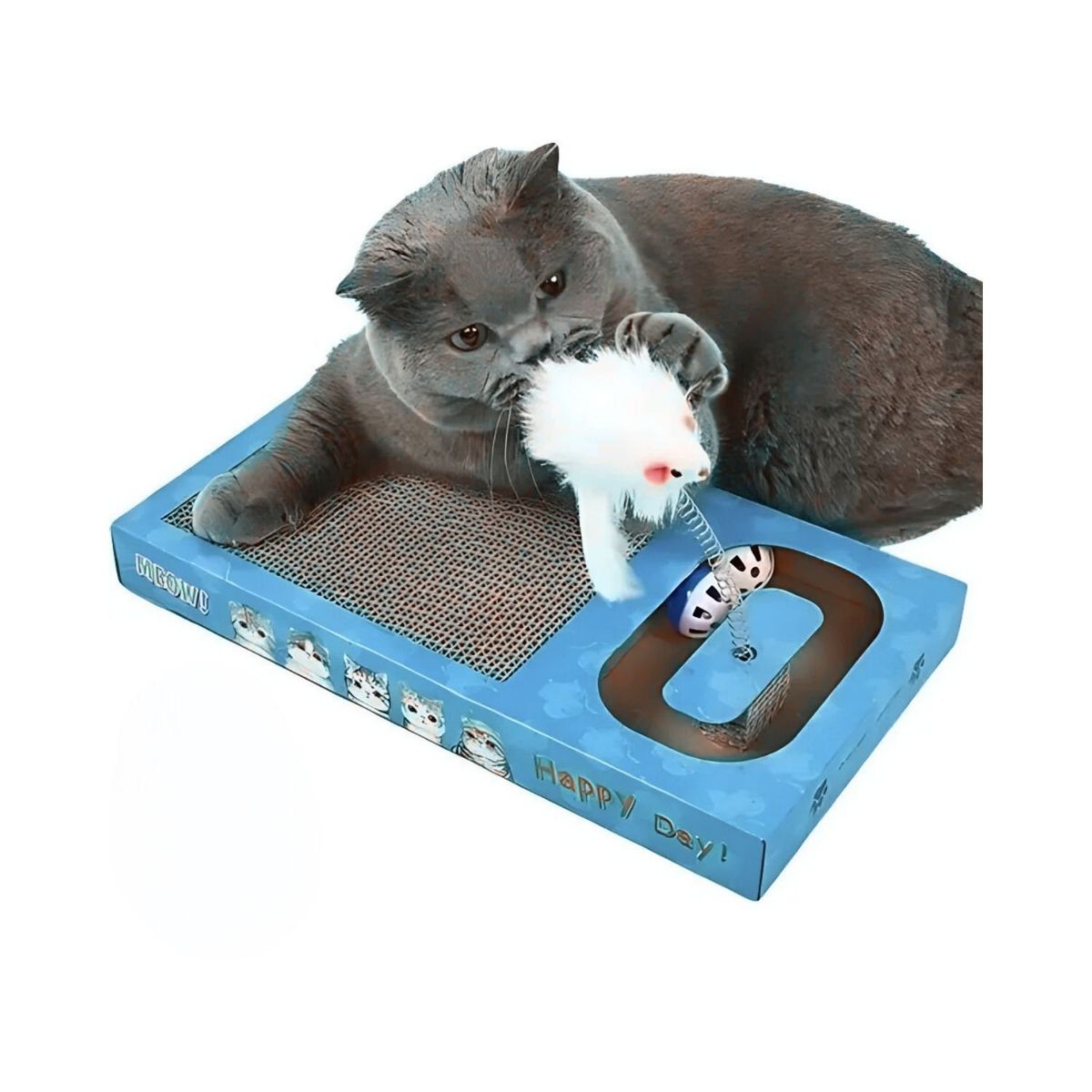 GENERICO - Juguete Gatos Azul Interactivo Rascador Rectangular + Raton