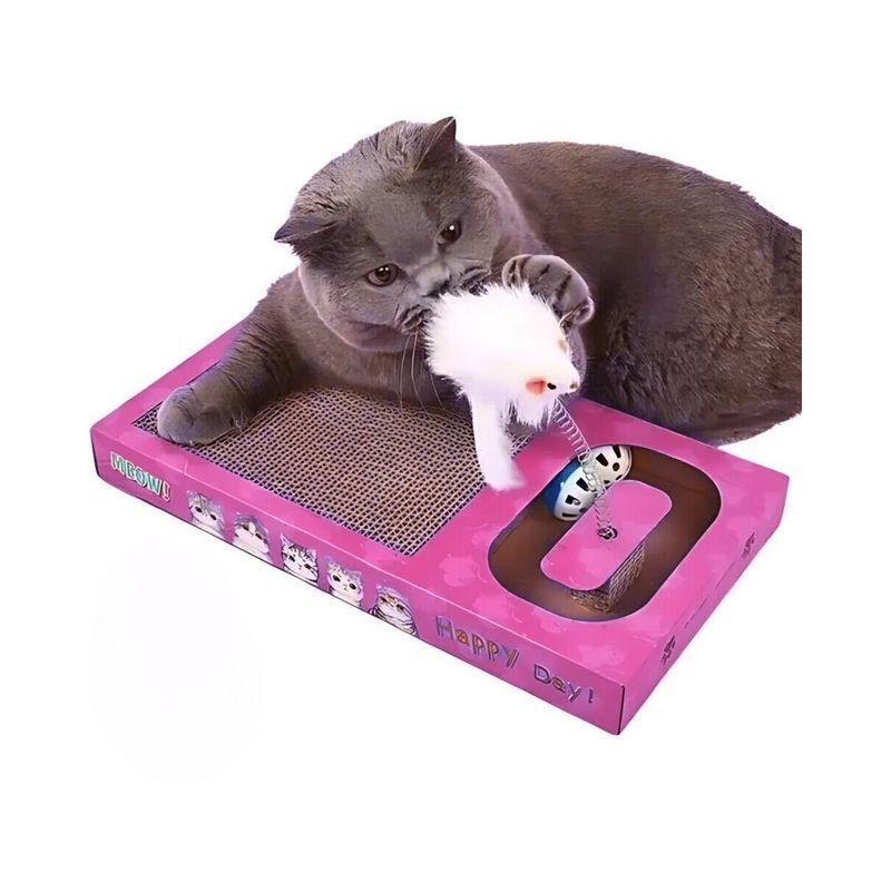 GENERICO - Juguete Gatos Rosa Interactivo Rascador Rectangular + Raton