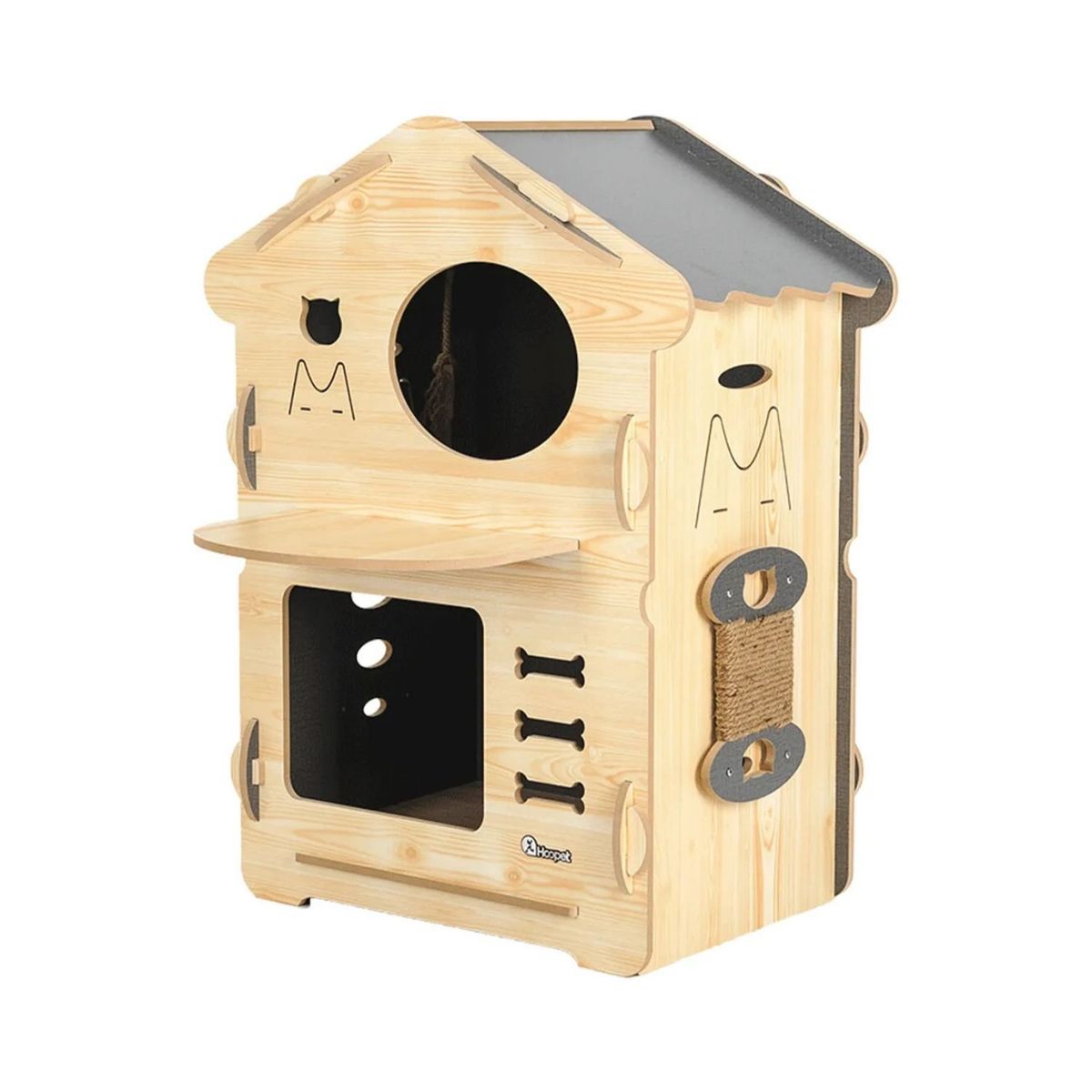 GENERICO - Casa Gatos Perros Madera Torre 2 Pisos 80Cm Altura Beige