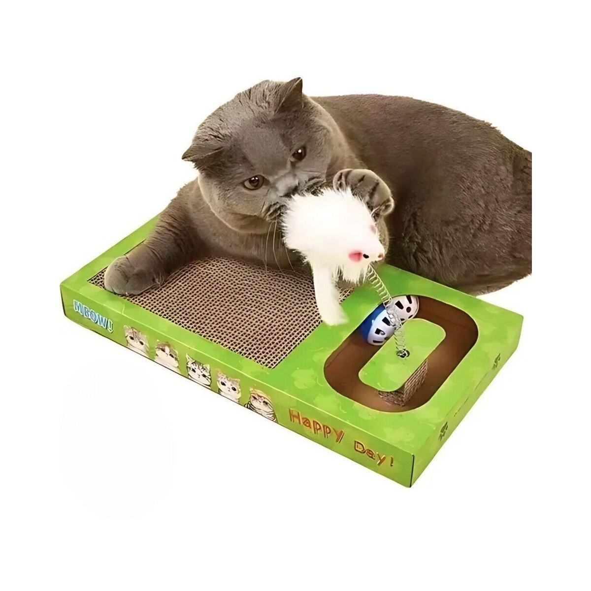 GENERICO - Juguete Gatos Verde Interactivo Rascador Rectangular + Raton