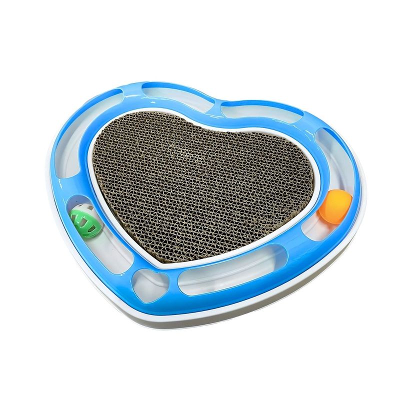 GENERICO - Juguete Interactivo Rascador + Pelota Gatos Forma Corazon Azul