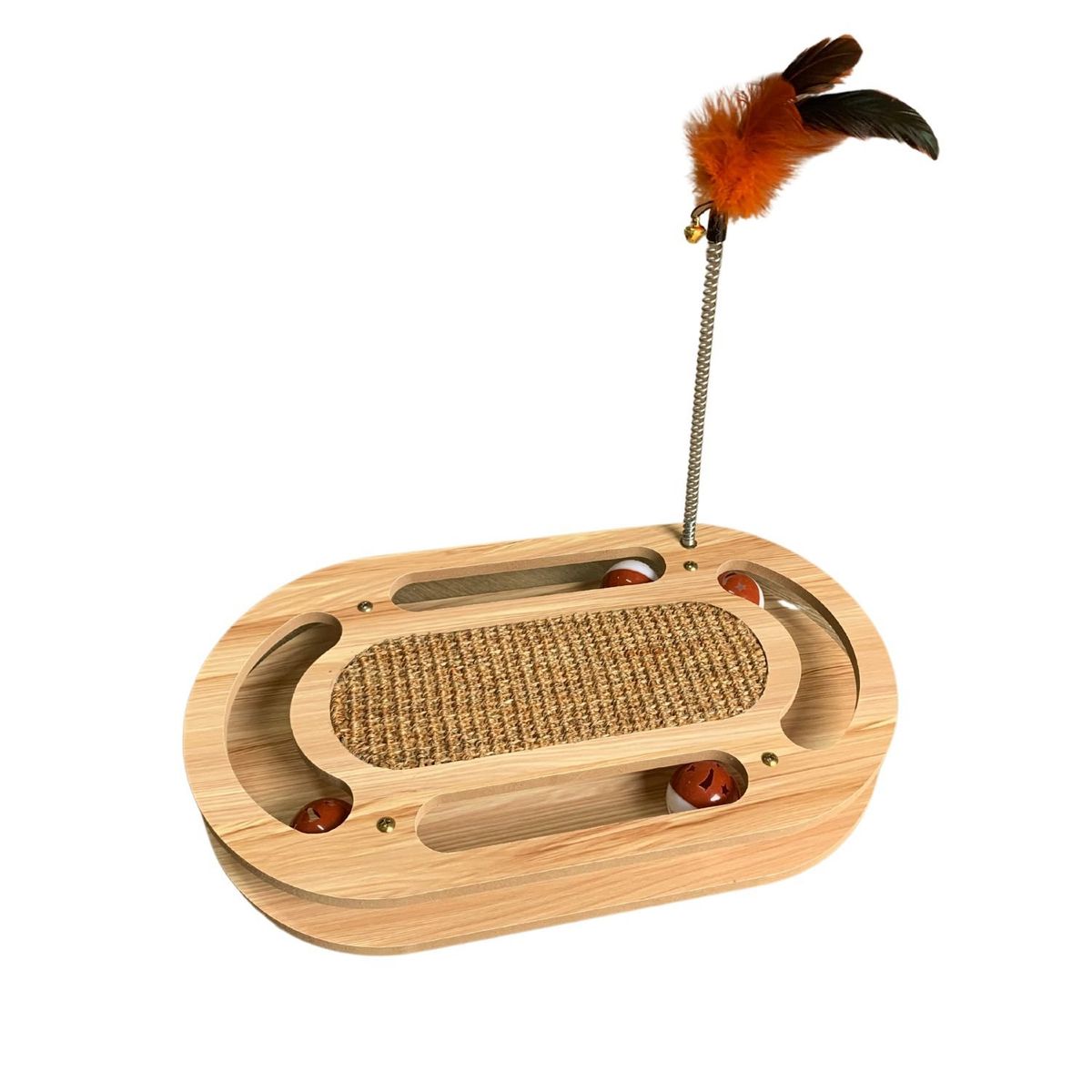 GENERICO - Juguete Rascador Interactivo Para Gato De Madera Pluma Pelota