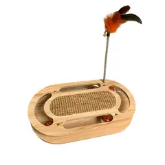 GENERICO - Juguete Rascador Interactivo Para Gato De Madera Pluma Pelota