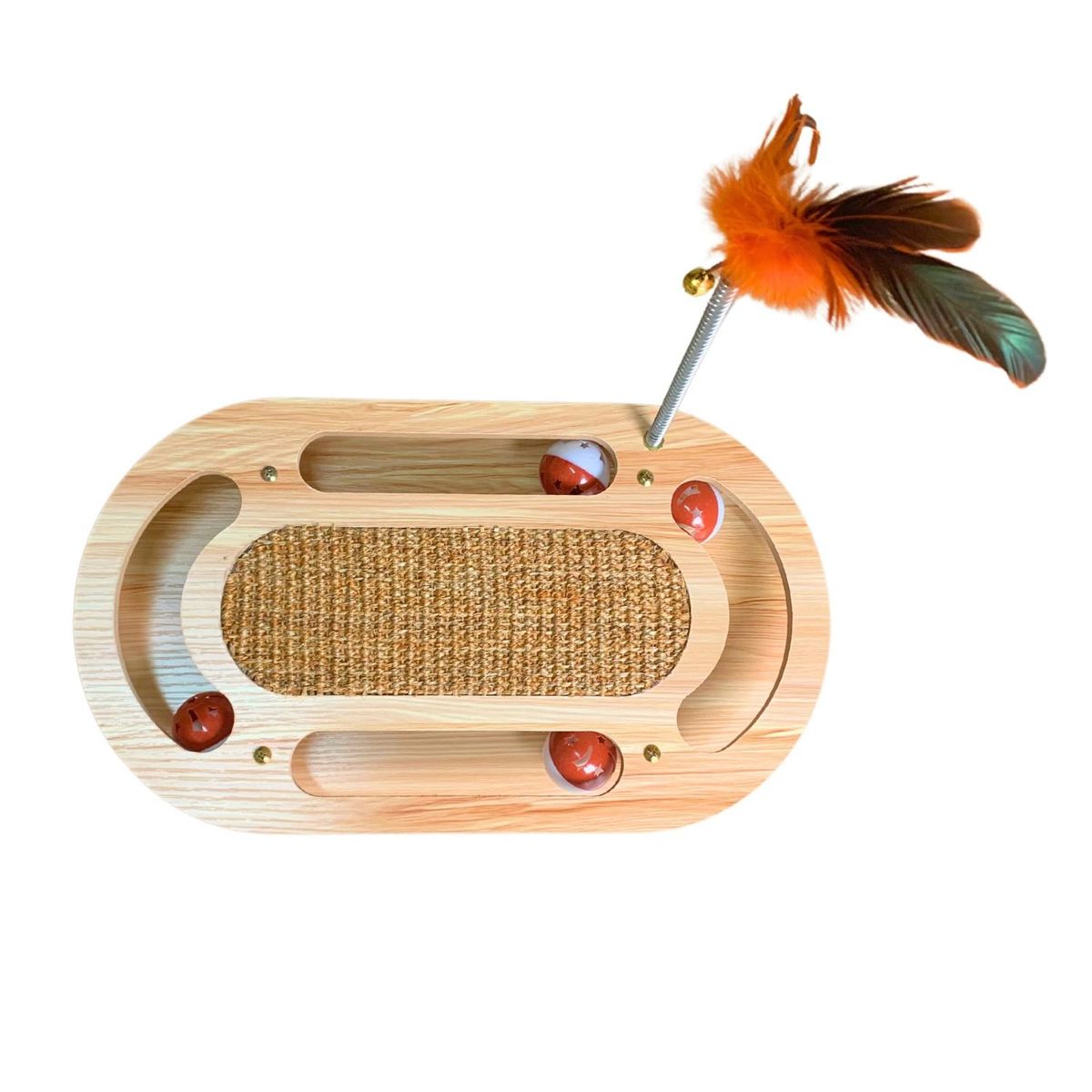 GENERICO - Juguete Rascador Interactivo Para Gato De Madera Pluma Pelota