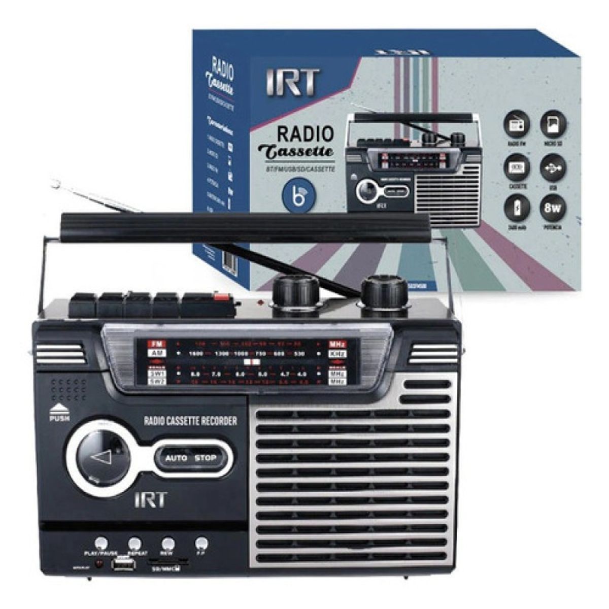 IRT - Radio Cassette Irt Bluetooth Vintage Color Negro