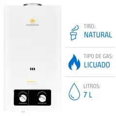 MADEMSA - Calefont Gas Licuado 7 Litros Tiro Natural Ionizado Essential 7 Eco GL Blanco
