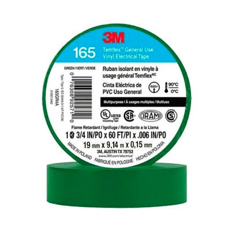 3M - Cinta Aisladora Temflex 165 19mm x 9,14 metros Verde 3M