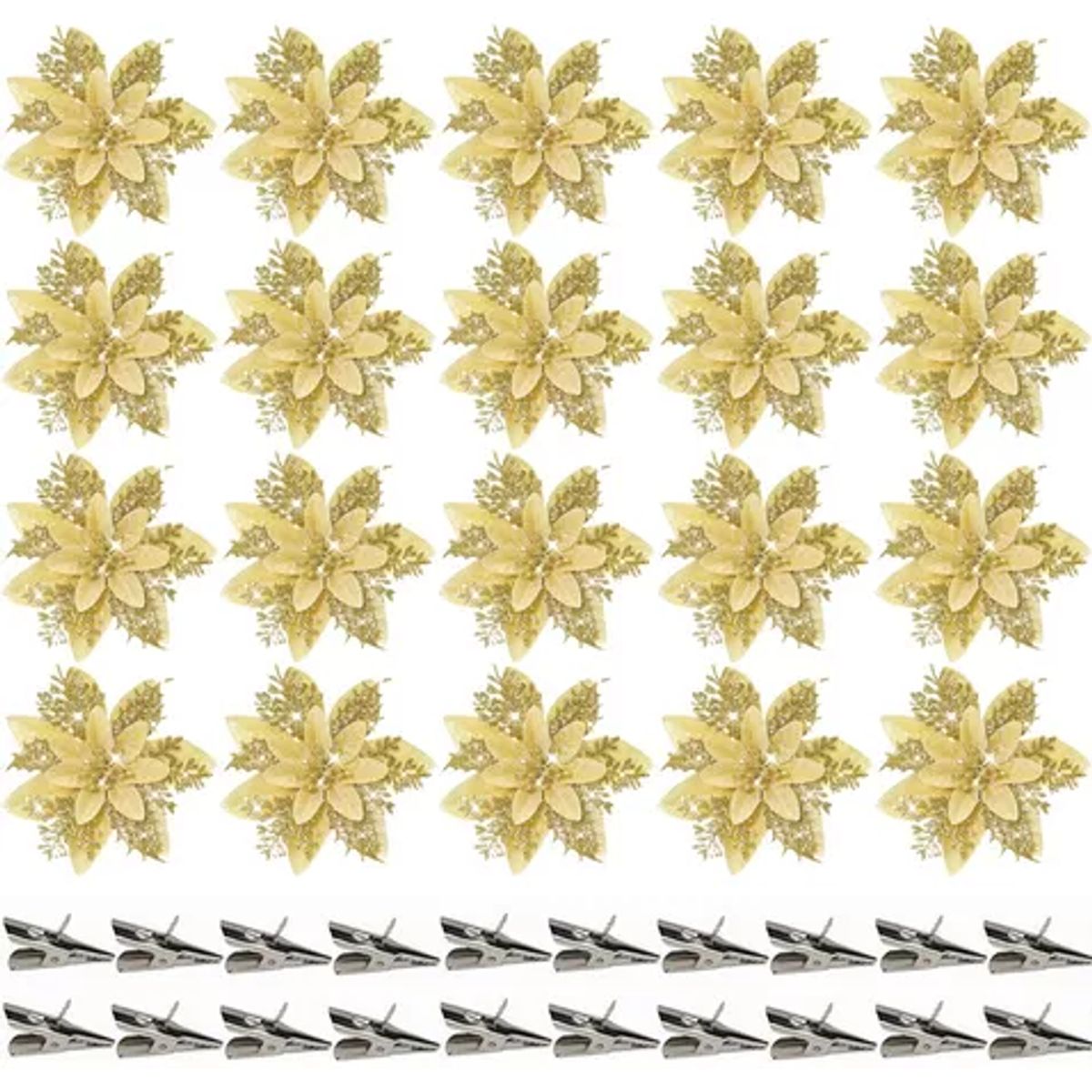 GENERICO - Flores Navideñas Artificiales Adornos Arbol Navidad 20 Pcs