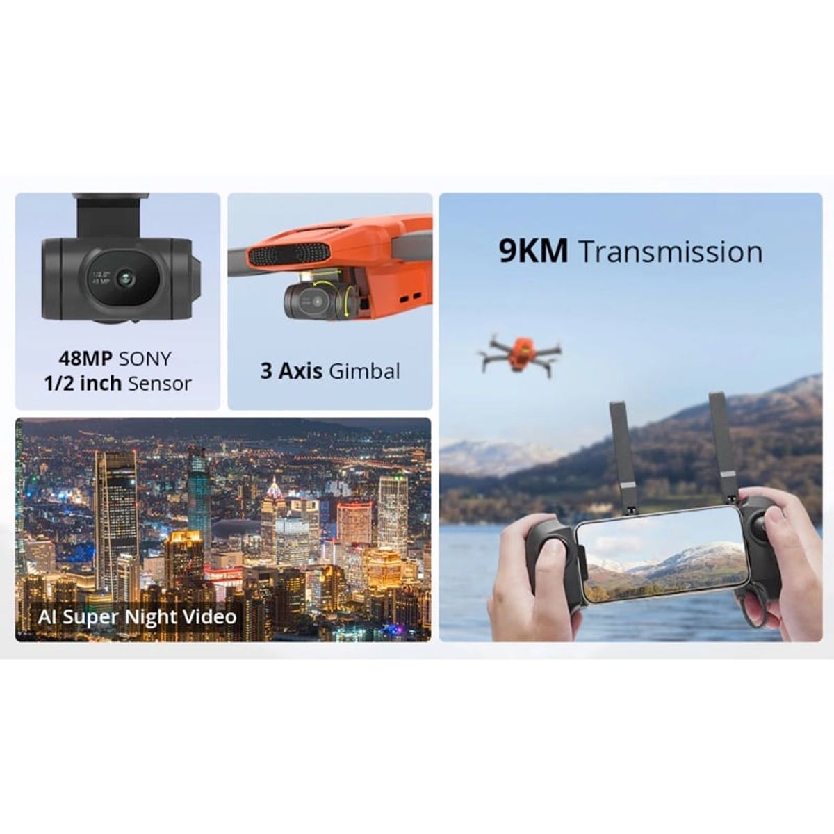 FIMI - FIMI Drone MINI 3 Combo 4K 60fps AI Super Night Video, 9km de alcance