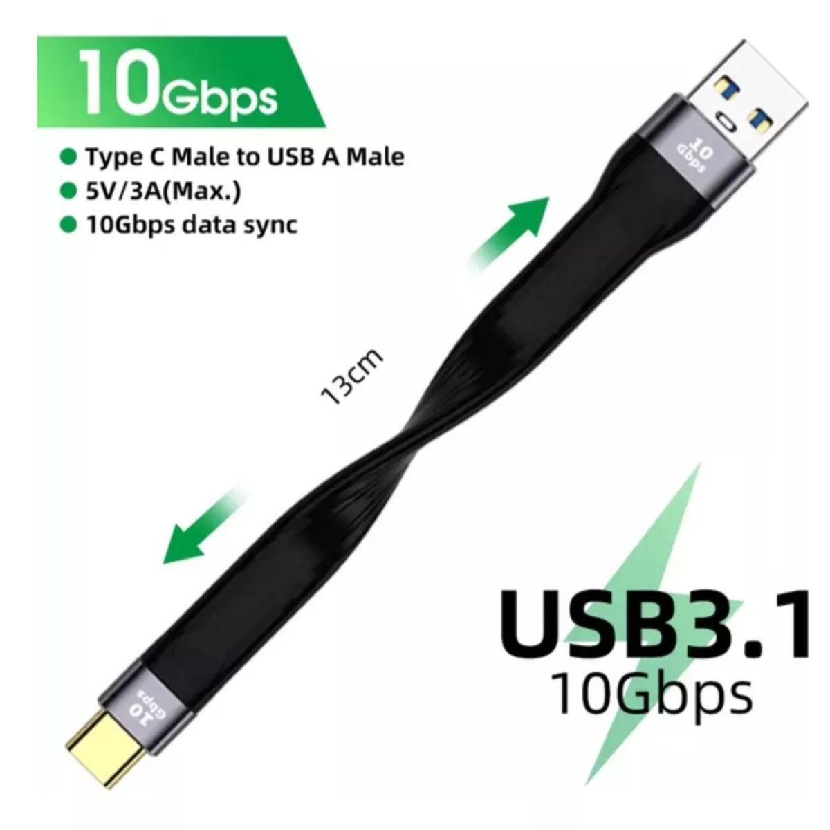GENERICO - Cable Usb 3.1 Corto Tipo C Carga Rapida 13.cm Envio Region