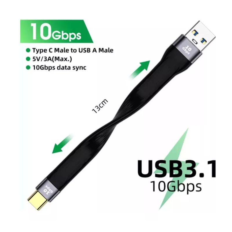 GENERICO - Cable Usb 3.1 Corto Tipo C Carga Rapida 13.cm Envio Region