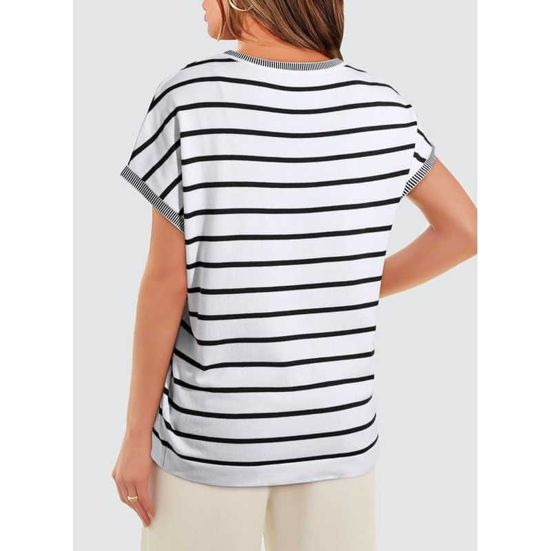 RURUTOTO - Camiseta Manga Corta De Rayas Mujer Negro