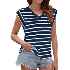 RURUTOTO - Polera Sin Manga Rayas Mujer Negro