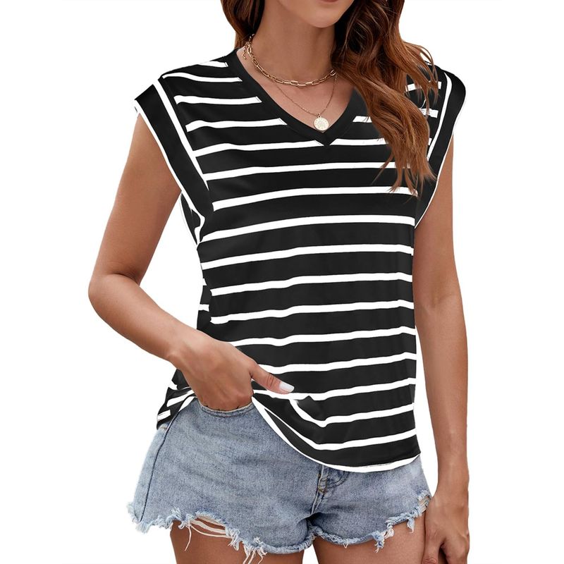 RURUTOTO - Polera Sin Manga Rayas Mujer Negro