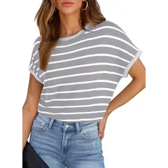 RURUTOTO - Camiseta Manga Corta De Rayas Mujer Negro