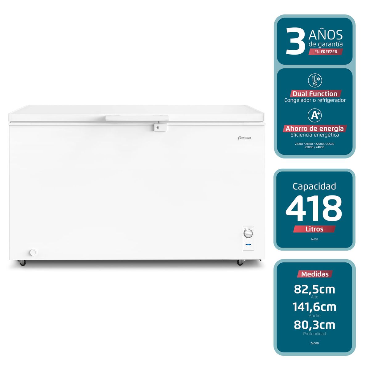 FENSA - Congelador Freezer Fensa Horizontal Dual 418L Frío Directo Z400D Blanco