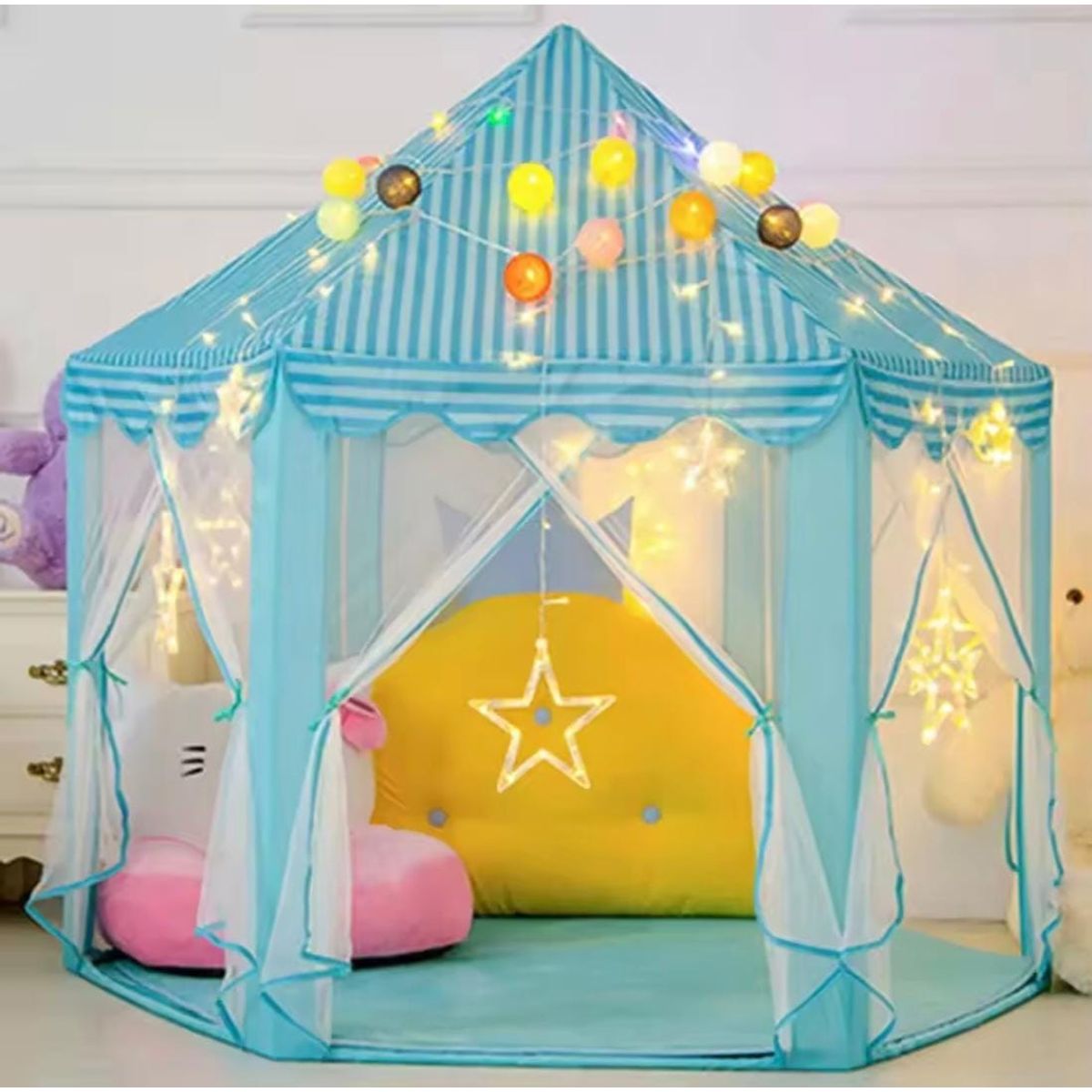 GENERICO - Carpa Casita juegos infantil con cortinas azul