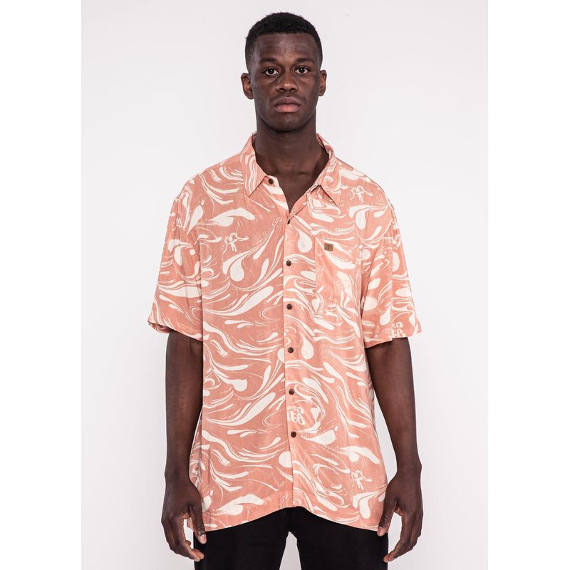 KAYA UNITE - Guayabera Print Drip Peach