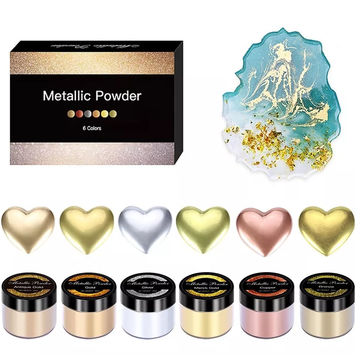 GENERICO - Pigmento Metalizado Resina Epoxi Y Uv Polvo 6pcs 20ml Cu