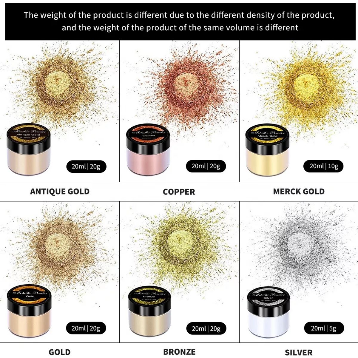 GENERICO - Pigmento Metalizado Resina Epoxi Y Uv Polvo 6pcs 20ml Cu