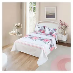 CASA SOL - Juego de Sábanas Estampadas 2 Plazas Rose And Gray