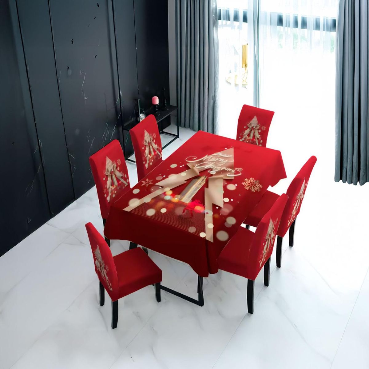 GENERICO - Mantel navideño PINO + 6 Fundas para sillas elasticadas