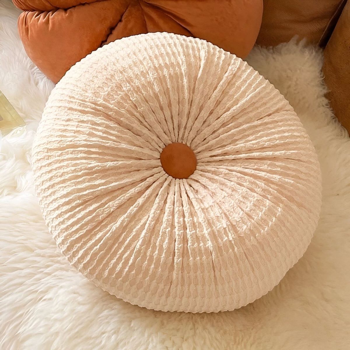 GENERICO - SET DE 4 COJINES DISEÑO BOTON COLOR BEIGE