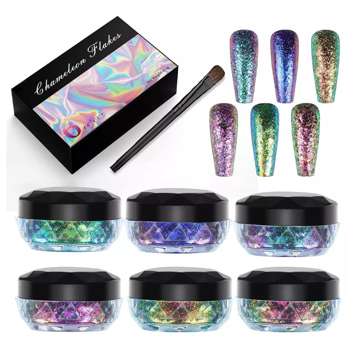 GENERICO - Pigmento Polvo Para Uñas Chameleon Flakes 6pcs