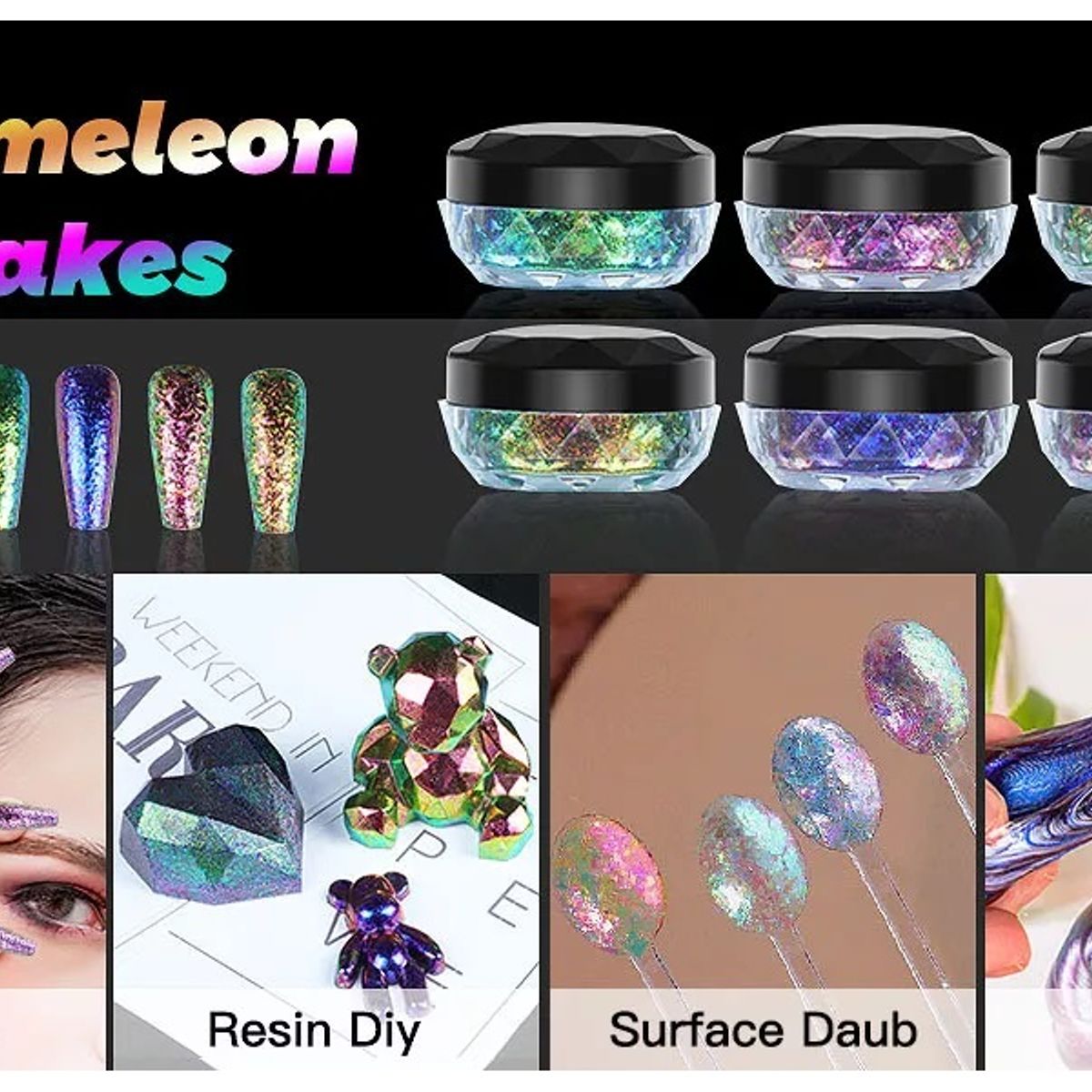 GENERICO - Pigmento Polvo Para Uñas Chameleon Flakes 6pcs