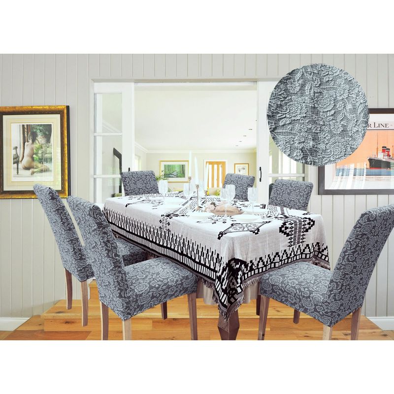 GENERICO - PACK DE 6 FUNDAS CUBRE SILLAS DE COMEDOR FLORES CELESTE