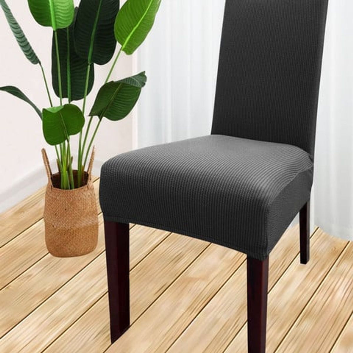 GENERICO - PACK DE 6 FUNDAS CUBRE SILLAS DE COMEDOR  GRIS OSCURO