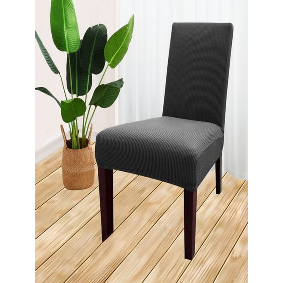 GENERICO - PACK DE 6 FUNDAS CUBRE SILLAS DE COMEDOR  GRIS OSCURO