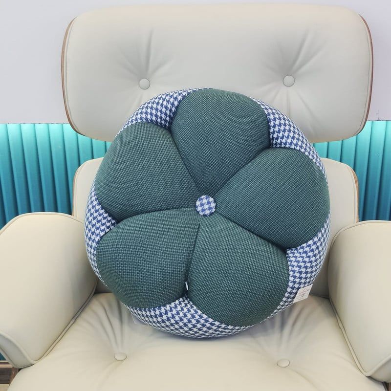 ANGELES DEL HOGAR - Cojín Sofa Diseño Flor Redondo 50cm Azul