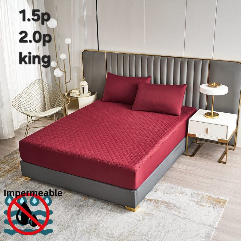 ANGELES DEL HOGAR - Cubre Colchon  Impermeable King Burdeo