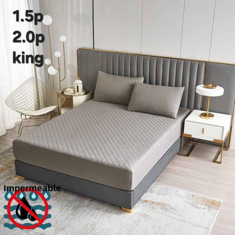 ANGELES DEL HOGAR - Cubre Colchon  Impermeable King  Gris Claro