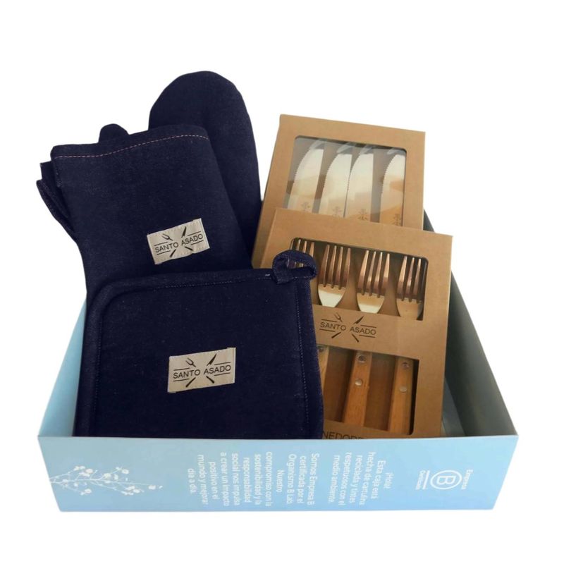 DECO EXPRESS - Box de Asado Azul - (Pechera, Tenedores, Cuchillos y mas)