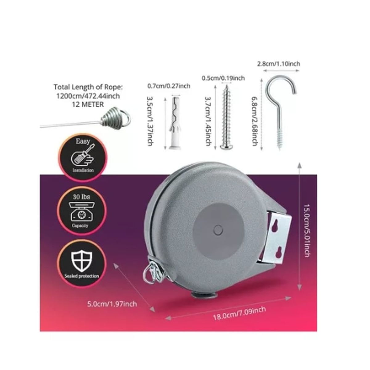 GENERICO - Tendedero Retractil Ropa Colgador Logia Acero Inoxidable