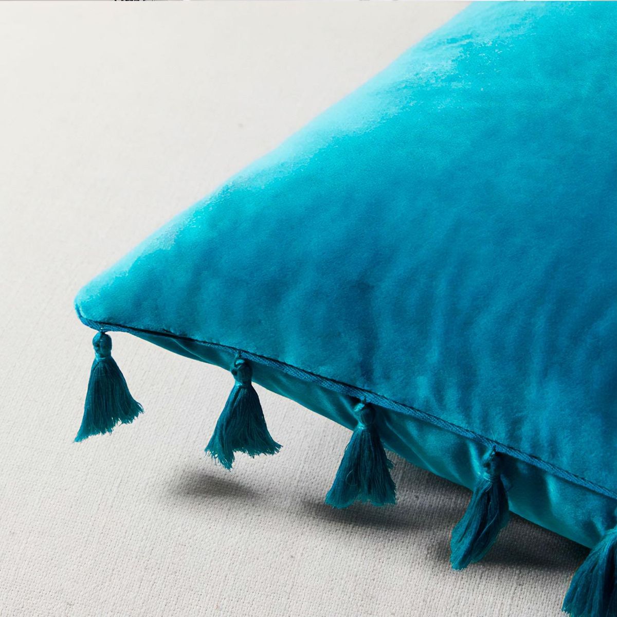 GENERICO - Funda Terciopelo Con Borla Turquesa Decorativa 45x45