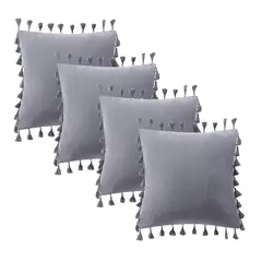 GENERICO - Fundas Para Cojín 45x45 Decorativas Con Borla Gris Pack 4U
