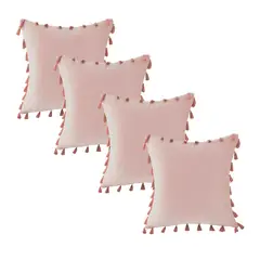 GENERICO - Fundas Para Cojín 45x45 Decorativas Con Borla Rosa Pack 4U