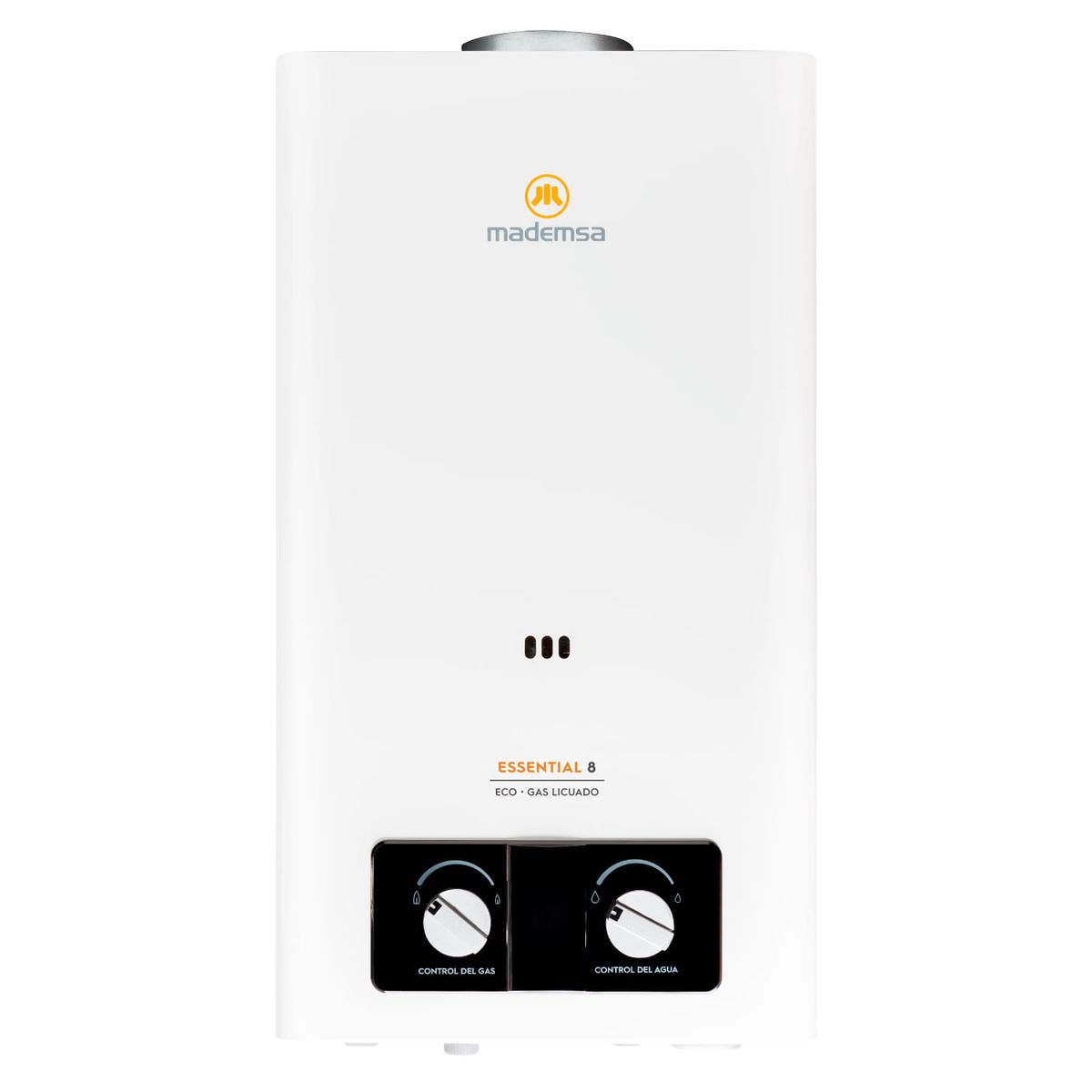 MADEMSA - Calefont Gas Licuado Mademsa 8 Litros Tiro Natural Ionizado Essential 8 Eco GL Blanco
