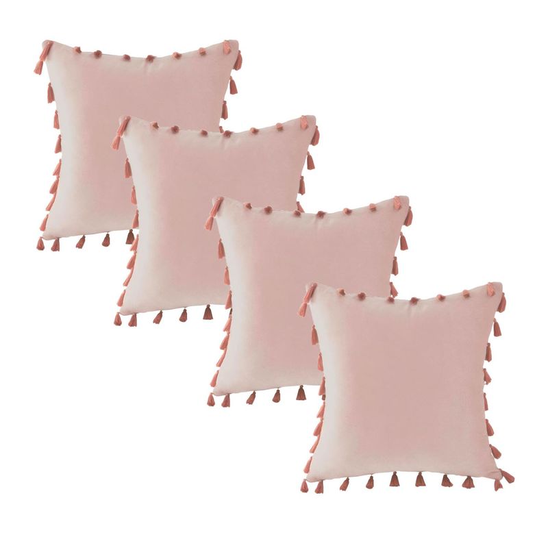 GENERICO - Fundas Para Cojín 45x45 Decorativas Con Borla Rosa Pack 4U
